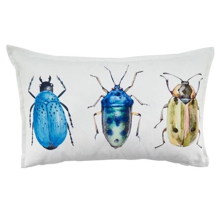 Saro Lifestyle SARO 2103.W1220BC 12 x 20 in. Oblong Throw Pillow Cover with Bugs Design White 2103.W1220BC